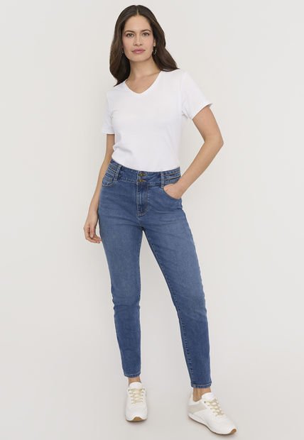 Jeans Mujer Aplicación Pretina Azul Medio Corona