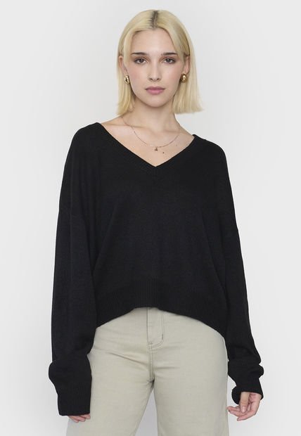 Sweater Mujer Cuello V Color Negro Corona