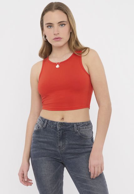 Polera Mujer Sin Mangas Crop Rojo Corona