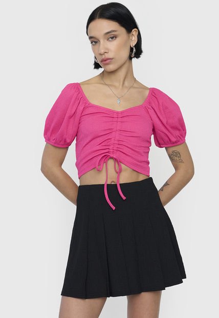 Blusa Mujer Crop Panal Manga Globo Fucsia Corona