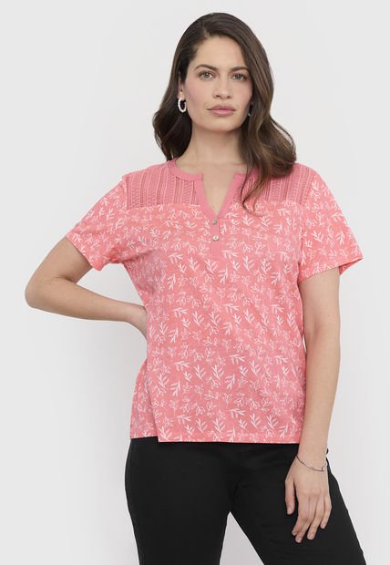 Polera Mujer Aplicación Macramé Coral Manchas Corona