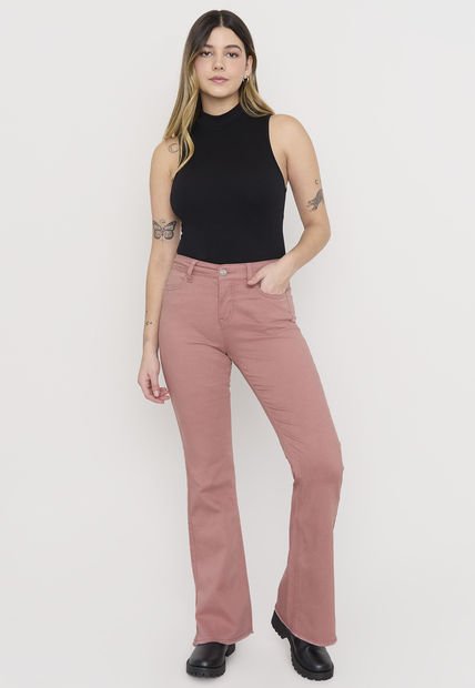 Jeans Mujer Flare Color Terracota Corona