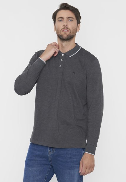 Polera Hombre Polo Piqué M/L Charcoal Corona