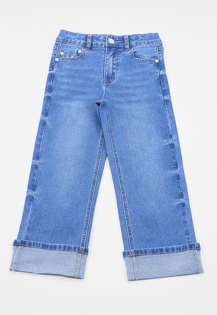 Jeans Niña Kids Wide Leg Roturas Azul Medio Corona