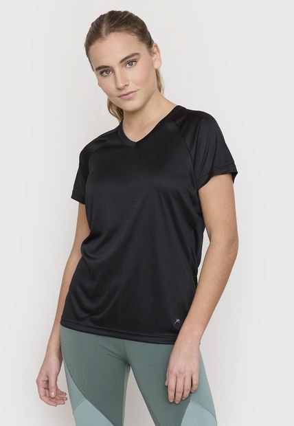 Polera Mujer Deportiva Poliéster Negro V-Neck Corona