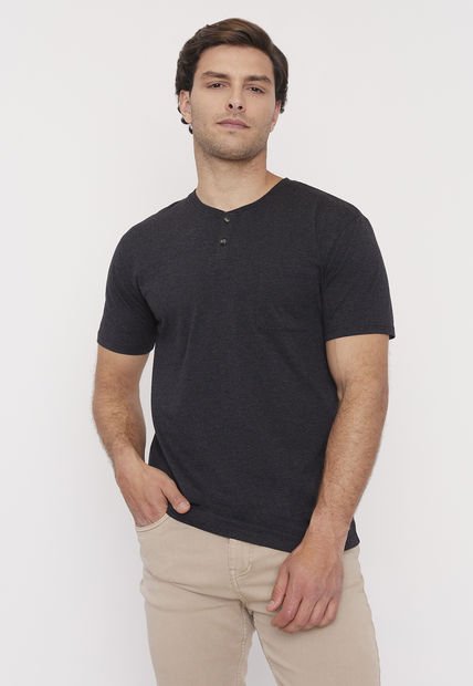 Polera Hombre Henley M/C Negro Corona