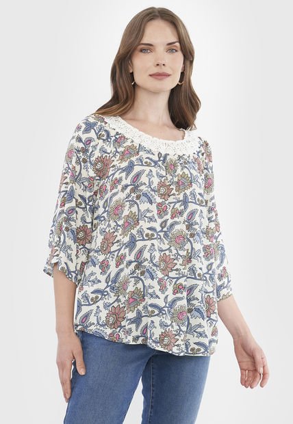 Blusa Mujer Macramé Ecru Print Corona