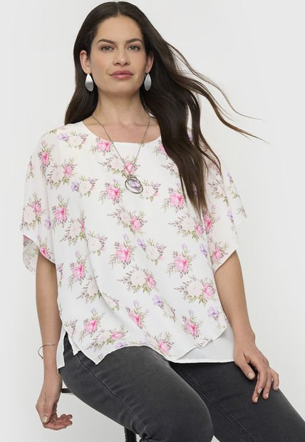 Blusa Mujer Capas Con Joya Print Blanco Corona