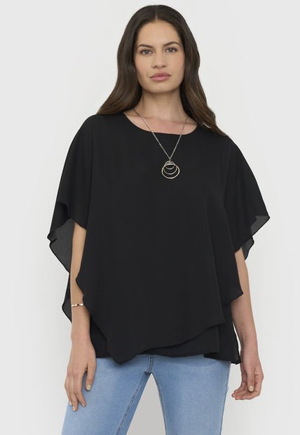 Blusa Mujer Capas Con Joya Print Negro Corona