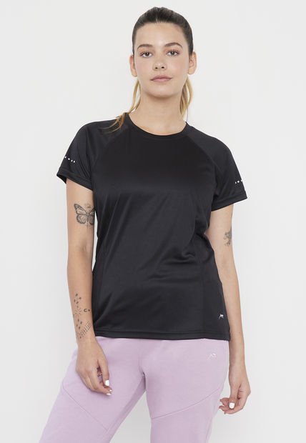 Polera Mujer Deportiva Poliéster R-Neck Negro Corona