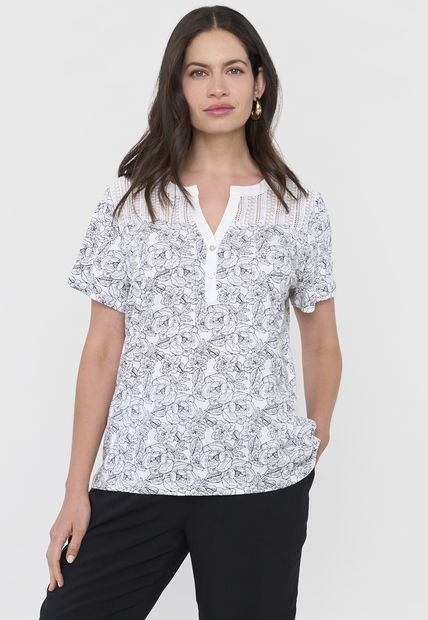 Polera Mujer Macramé Ecru Print Flores Corona