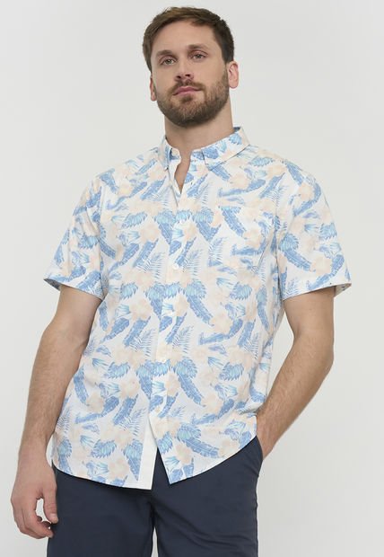 Camisa Hombre Mid Print M/C Blanco Flores Corona