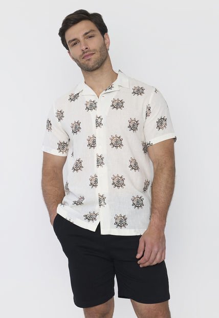 Camisa Hombre Liviana Print Blanco Corona