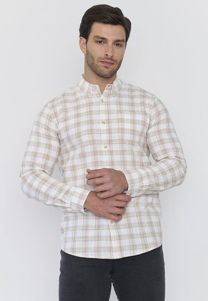 Camisa Hombre Check Textura Beige Corona