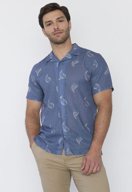 Camisa Hombre Liviana Print Celeste Corona