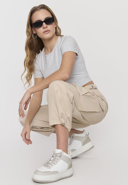 Pantalón Mujer Cargo Parachute Ajustable Beige Corona