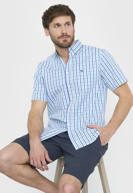 Camisa Hombre Escocesa M/C Azul Corona