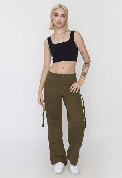 Pantalón Mujer Doble Cargo Color Verde Corona