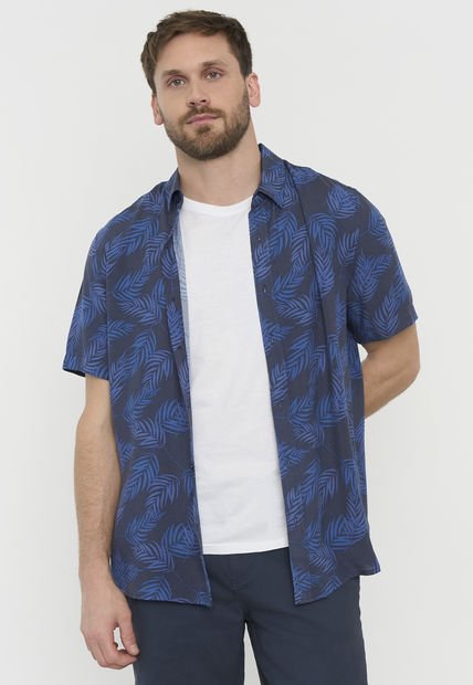 Guayabera Hombre Hojas Azul Corona