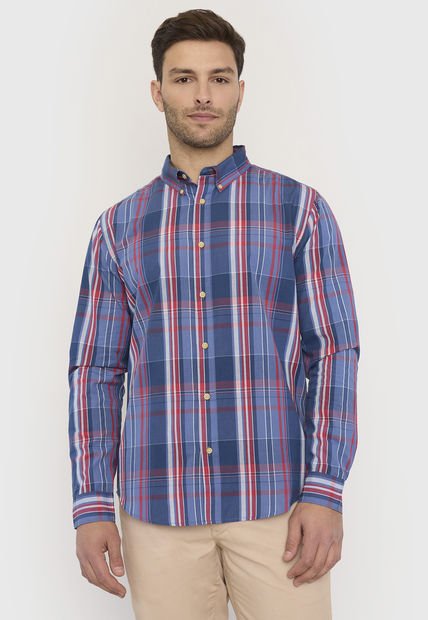 Camisa Hombre Escocesa Azul M/L Corona