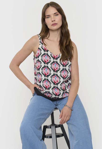 Blusa Mujer Pabilo Grueso Print Étnico Blanco Corona