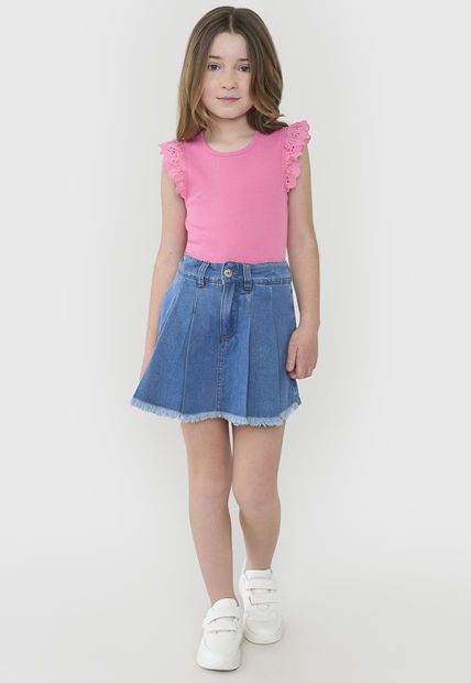 Falda Short Niña Kids Plisada Azul Medio Corona