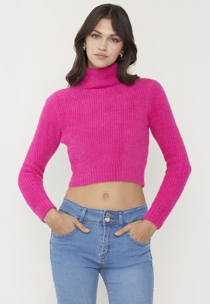 Sweater Mujer Crop Cuello Tortuga Rosado Corona