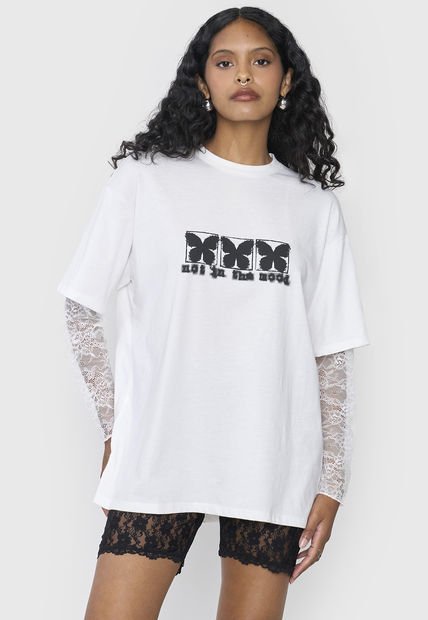 Polera Mujer Oversize Manga Encaje Ecru Corona