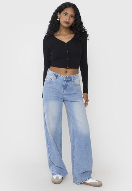 Jeans Mujer Wide Leg Fit Azul Claro Corona