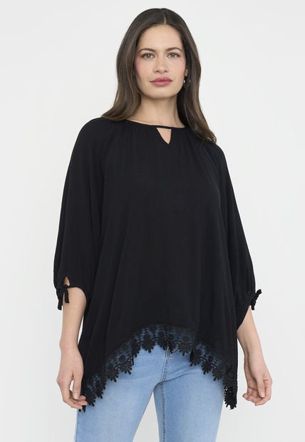 Blusa Mujer Bambula Macramé Negro Corona