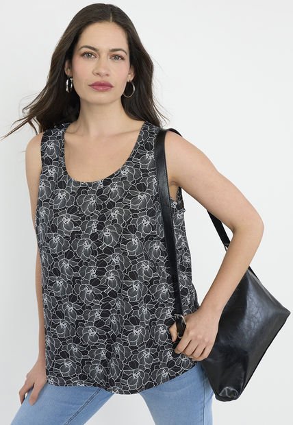 Blusa Mujer S/M Cuello Redondo Negro Print Corona