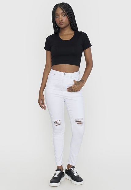 Jeans Mujer Skinny Roturas Blanco Corona