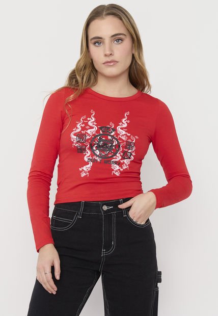 Polera Mujer Manga Larga Rojo Local Print Corona