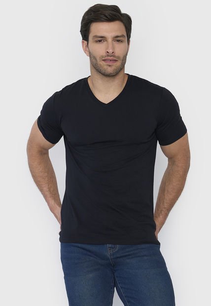 Polera Hombre V-Neck Negro Corona