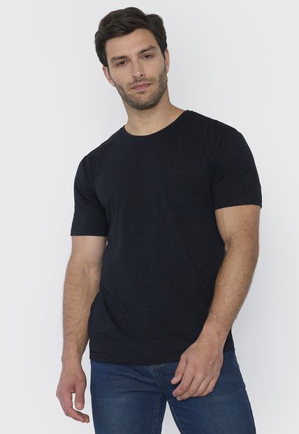 Polera Hombre Slub Bolsillo Negro Corona