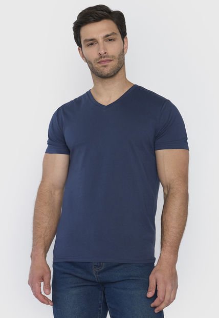 Polera Hombre V-Neck Azul Corona