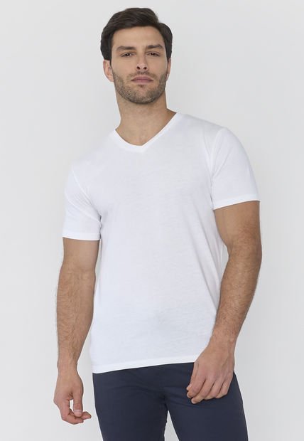 Polera Hombre V-Neck Color Blanco Corona