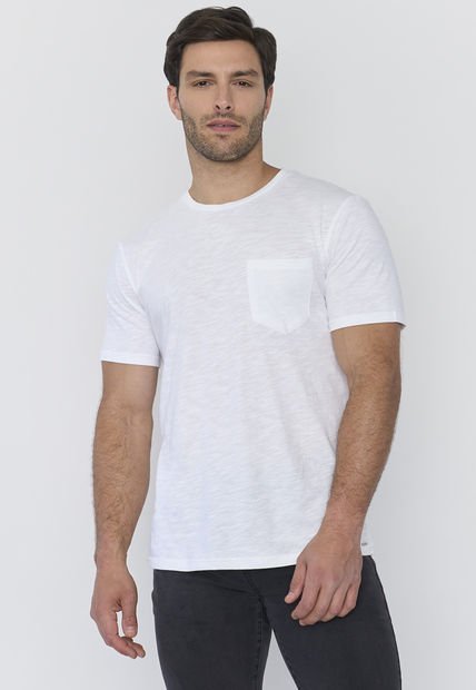 Polera Hombre Slub Bolsillo Blanco Corona