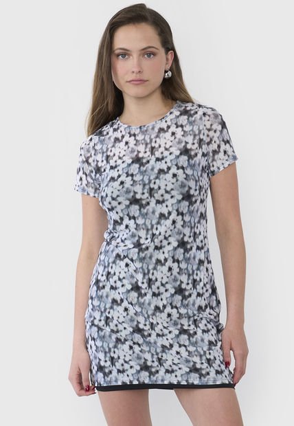 Vestido Mujer Malla  Flores Gris Corona