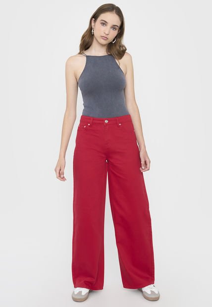 Jeans Mujer Wide Leg Fit Rojo Corona