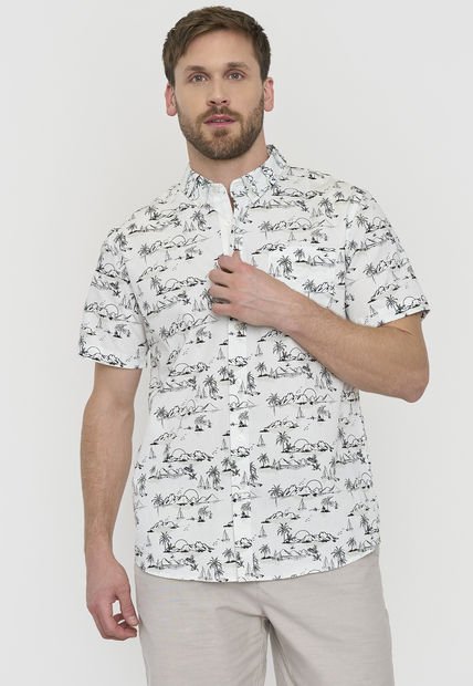 Camisa Hombre Mid Print Manga Corta Blanco Barco Corona