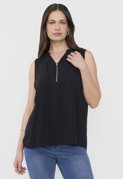 Blusa Mujer Sin Mangas Cuello Mao Negro Corona