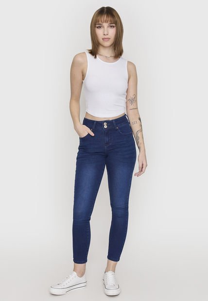 Jeans Mujer High Waist 2 Botones Azul Oscuro Corona