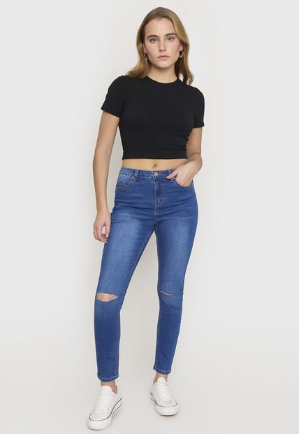 Jeans Mujer Skinny Roturas Azul Oscuro Corona