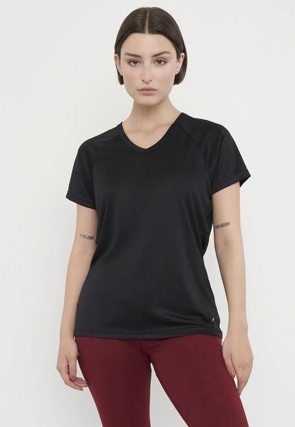 Polera Mujer Deportiva Poliéster V-Neck Negro Corona