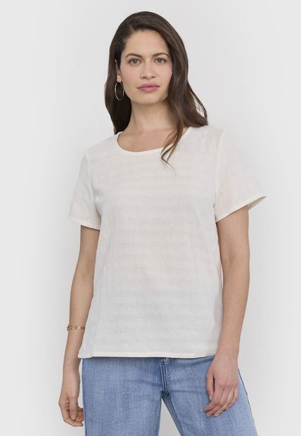 Blusa Mujer Manga Corta Cuello Redondo Beige Corona