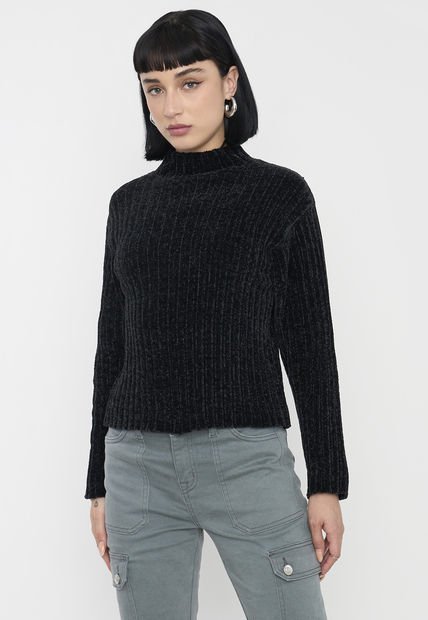 Sweater Mujer Chenille Rib Negro Corona