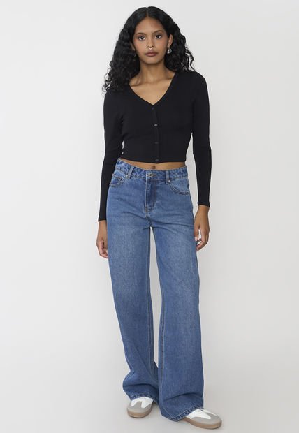 Jeans Mujer Wide Leg Fit Azul Medio Corona