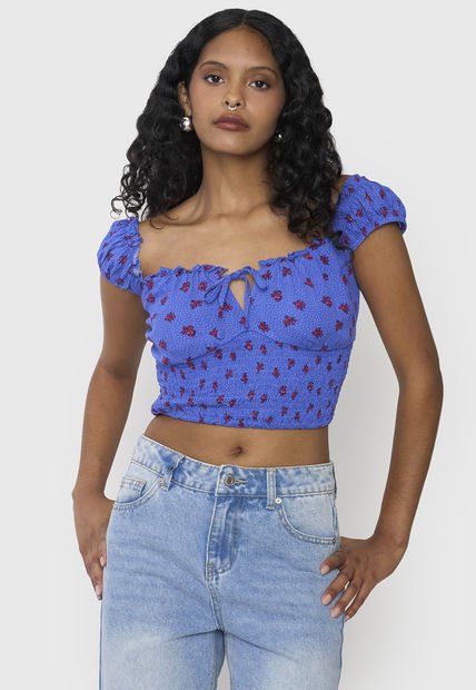 Blusa Mujer Peto Off Shoulder Amarras Azul Corona