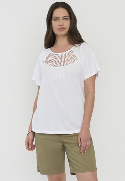 Polera Mujer Escote Macramé Ecru Corona